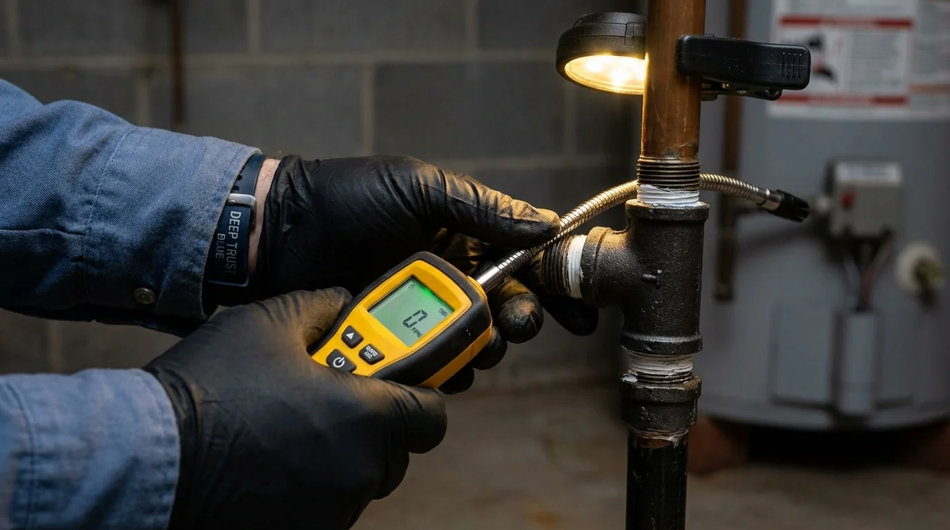 Gas leak detection with electronic sniffer by Johns Plumbing LLC in Millbury