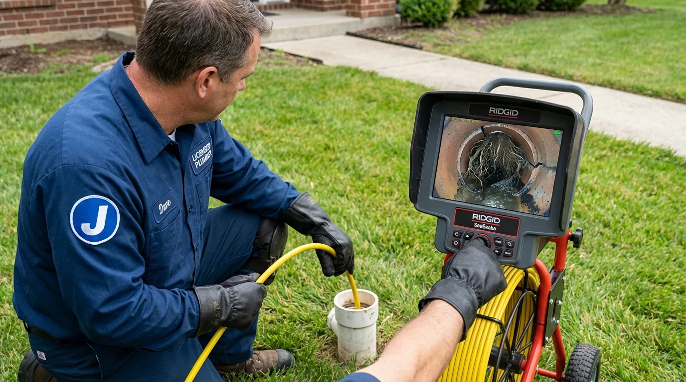 Sewer camera inspection being performed by Johns Plumbing LLC in Millbury