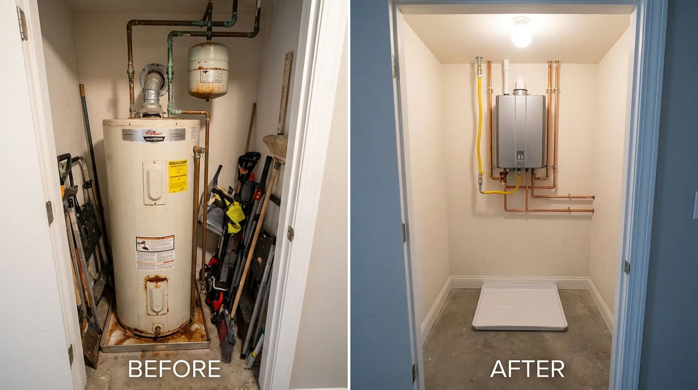 Tank water heater versus wall-mounted tankless unit comparison for Millbury, MA homeowners