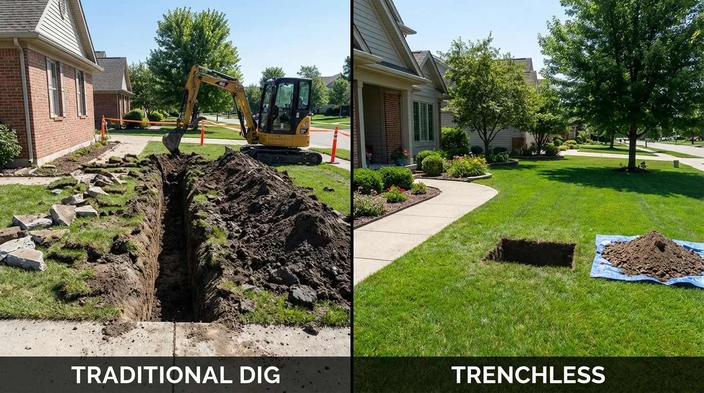 Trenchless sewer repair with minimal yard damage versus traditional excavation in Millbury, MA
